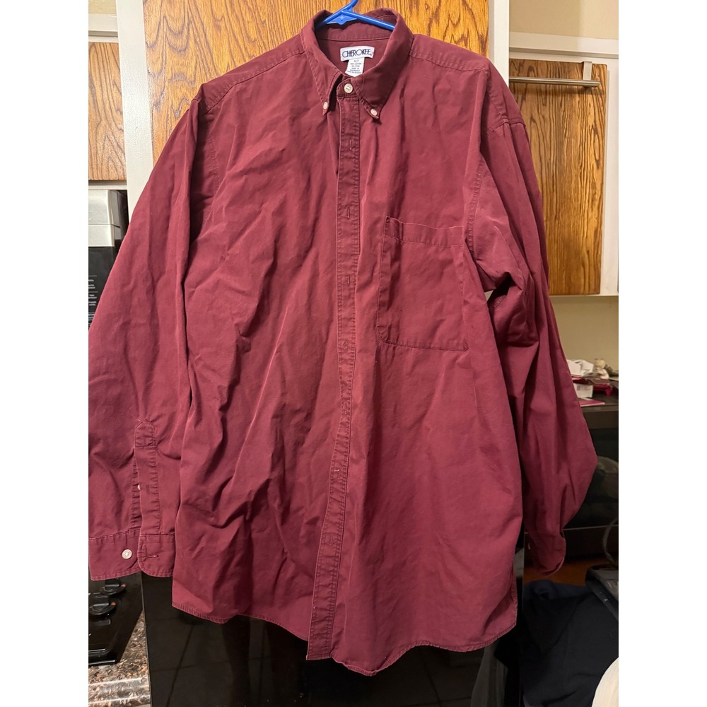 Cherokee Mens XLT Burgundy Maroon Long Sleeve Cotton Button Down Shirt Tall